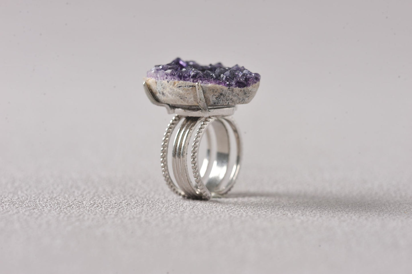 Aura Shield Purple Fluorite Cube Mineral Ring
