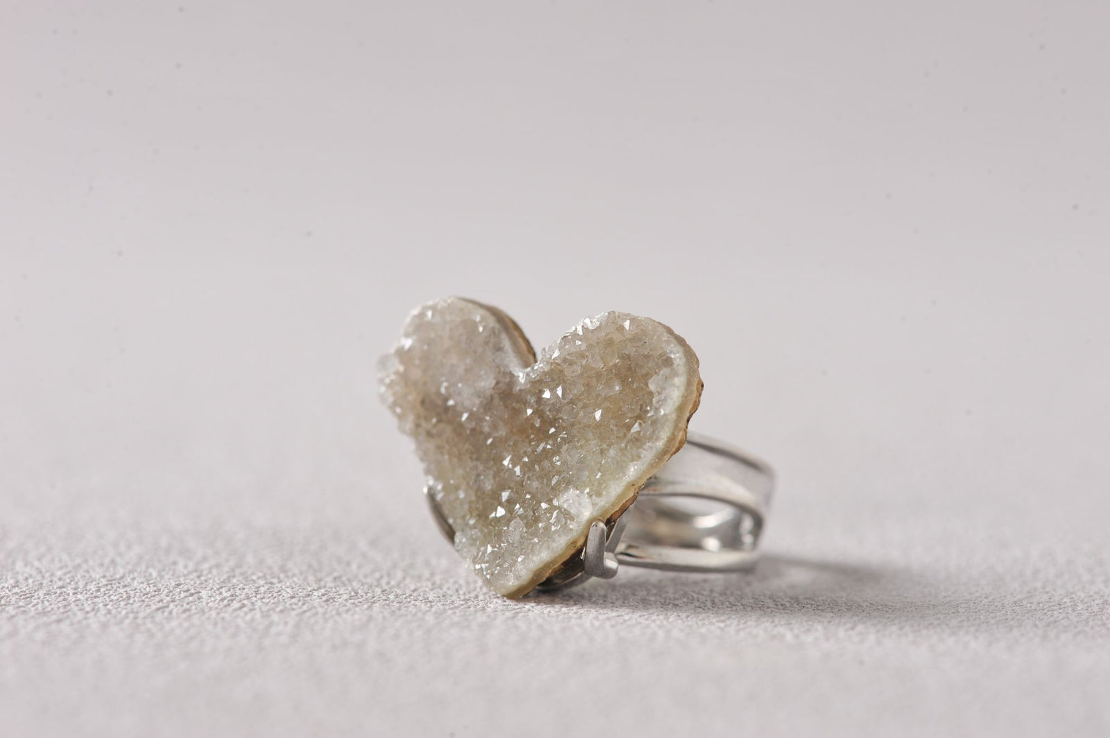 Pink Amethyst Druzy Heart Crystal Specimen Ring