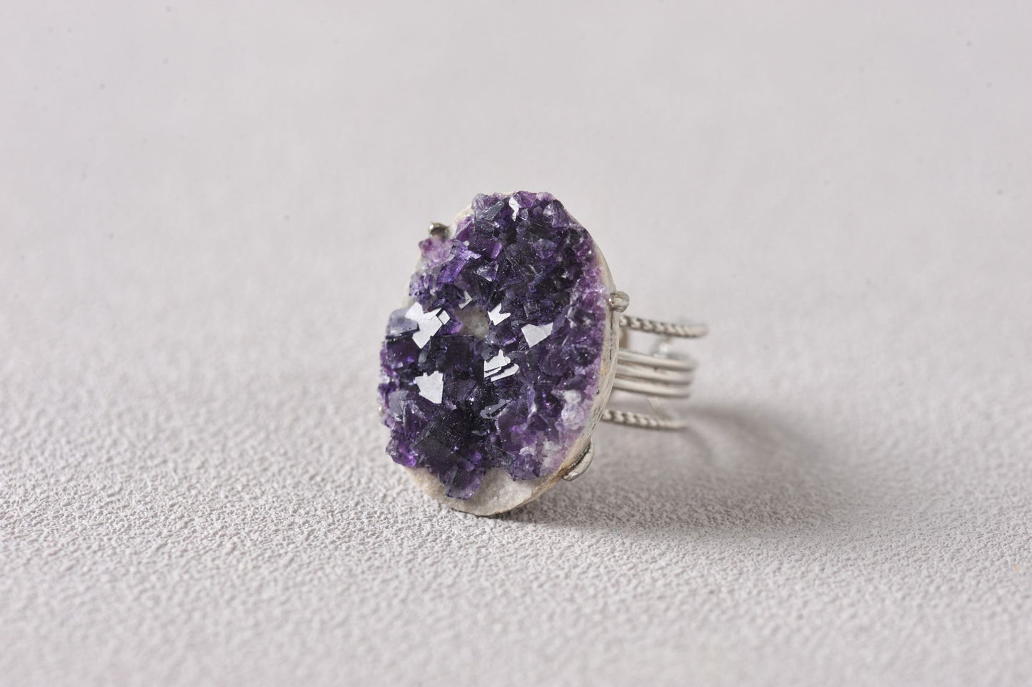 Aura Shield Purple Fluorite Cube Mineral Ring