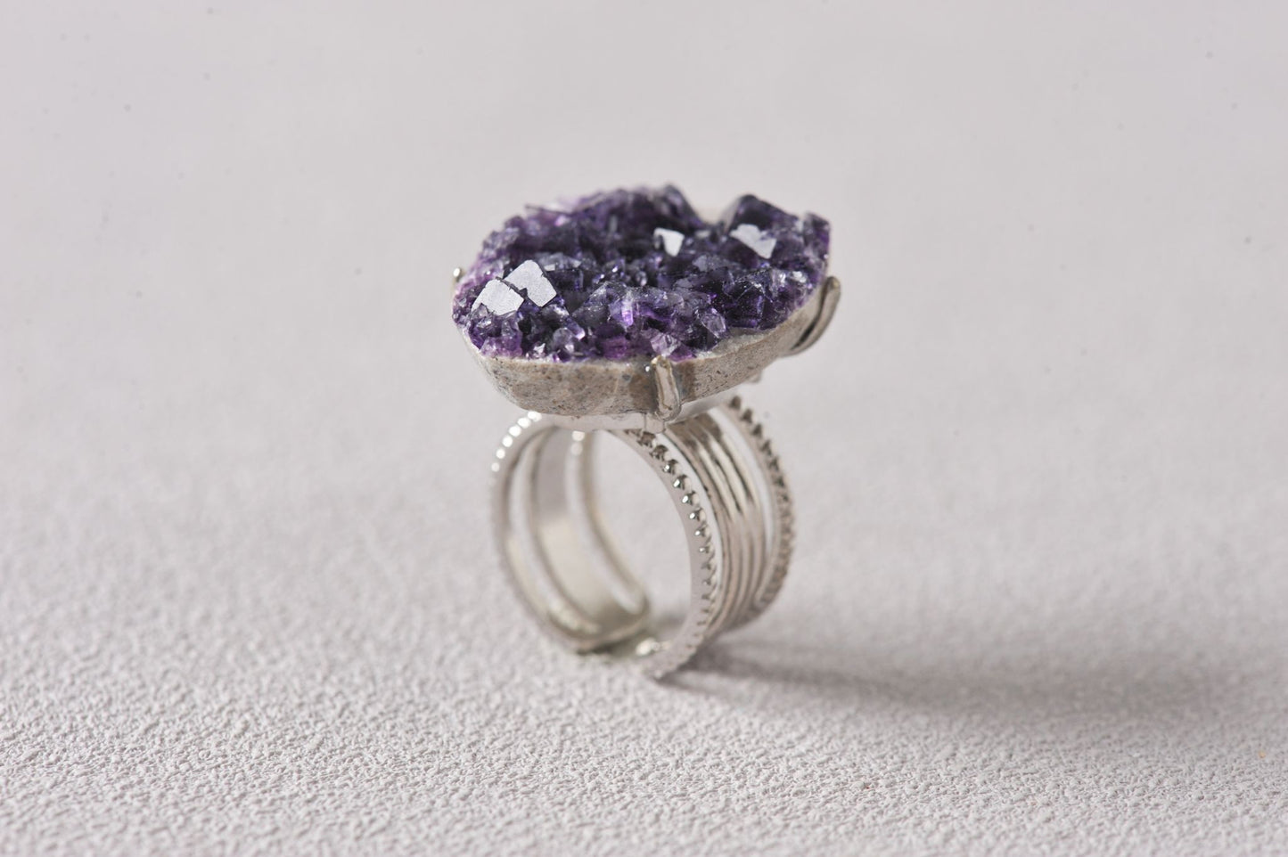 Aura Shield Purple Fluorite Cube Mineral Ring