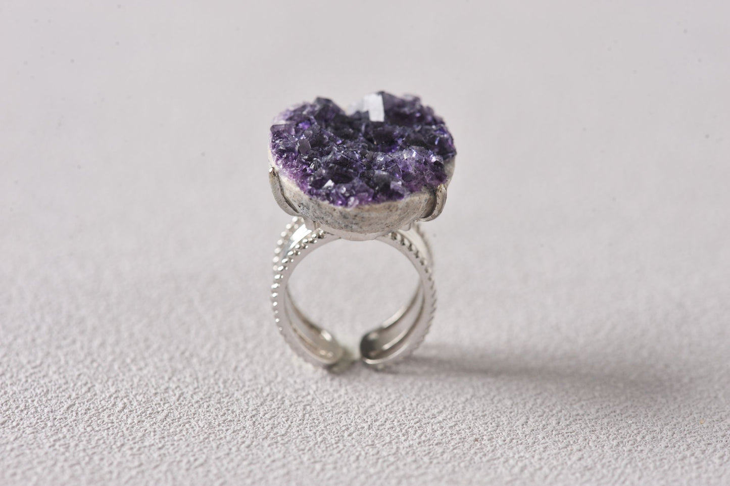 Aura Shield Purple Fluorite Cube Mineral Ring