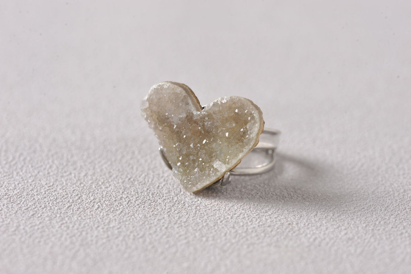 Pink Amethyst Druzy Heart Crystal Specimen Ring