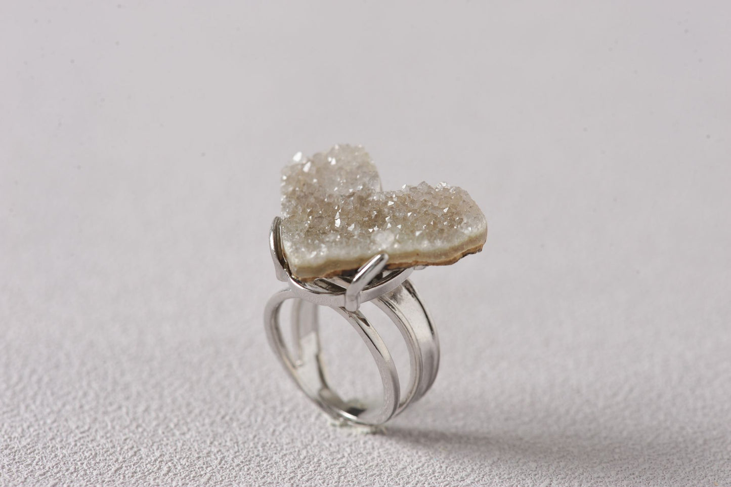 Pink Amethyst Druzy Heart Crystal Specimen Ring