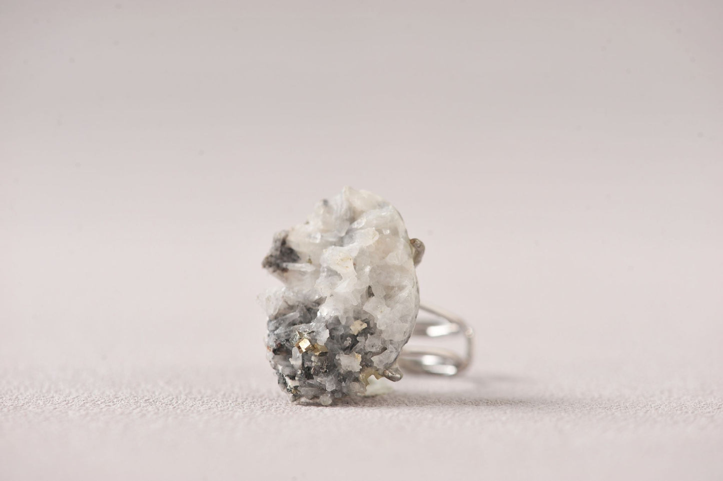 Pyrite on Quartz Manifest Specimen Ring
