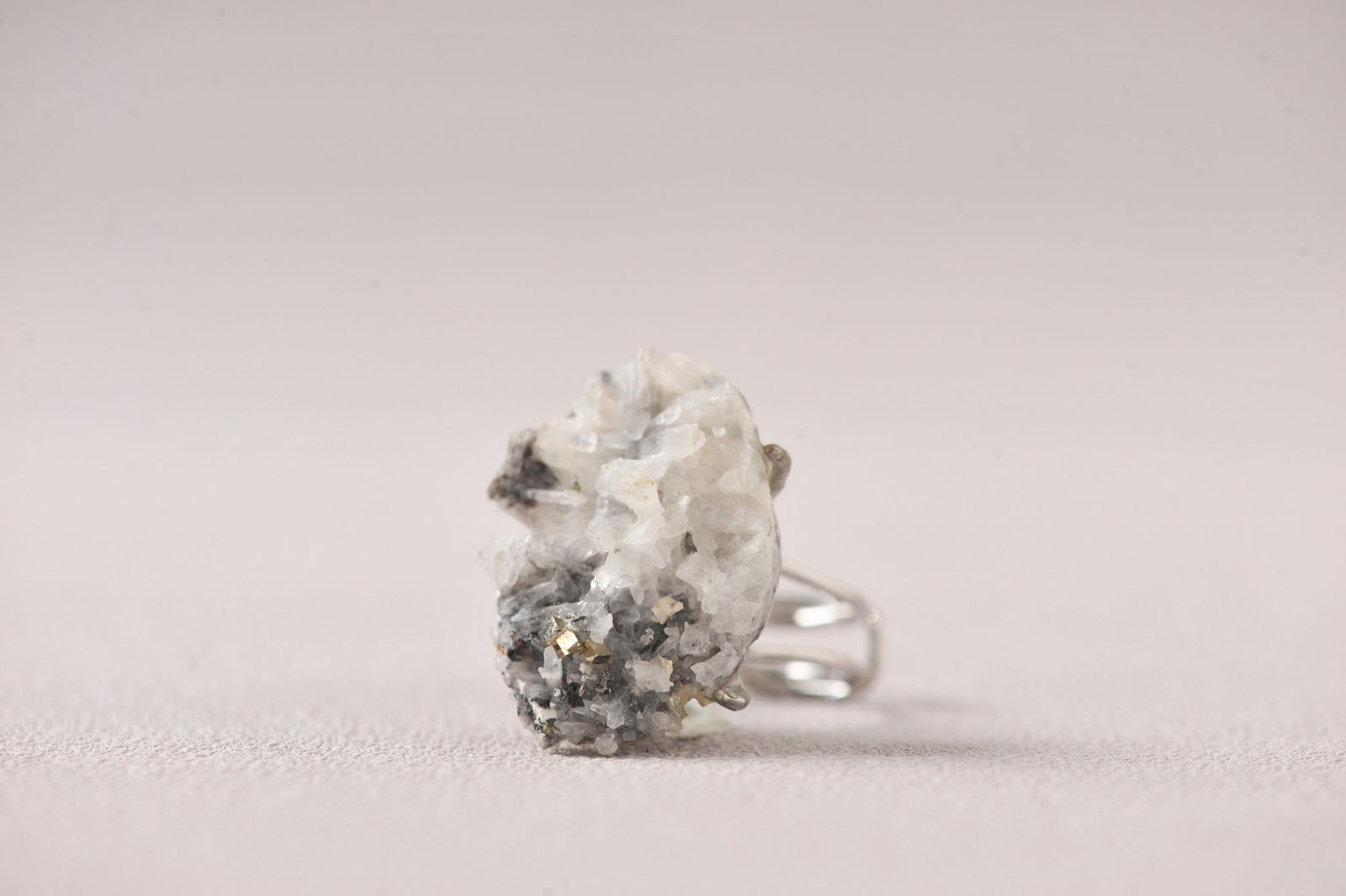 Pyrite on Quartz Manifest Specimen Ring
