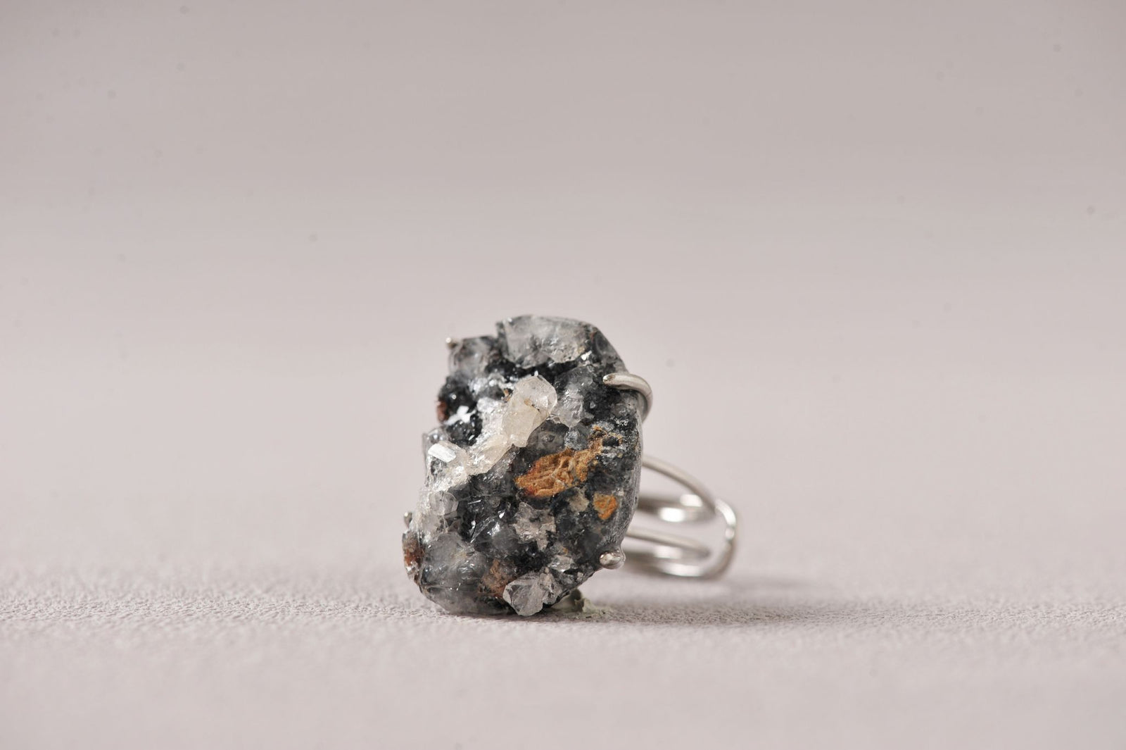 Apophyllite on Black Chalcedony Coral Matrix Ring