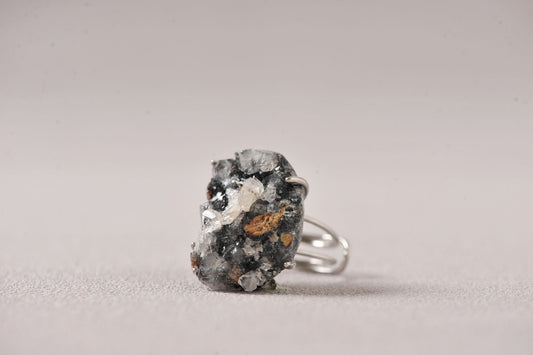 Apophyllite on Black Chalcedony Coral Matrix Ring