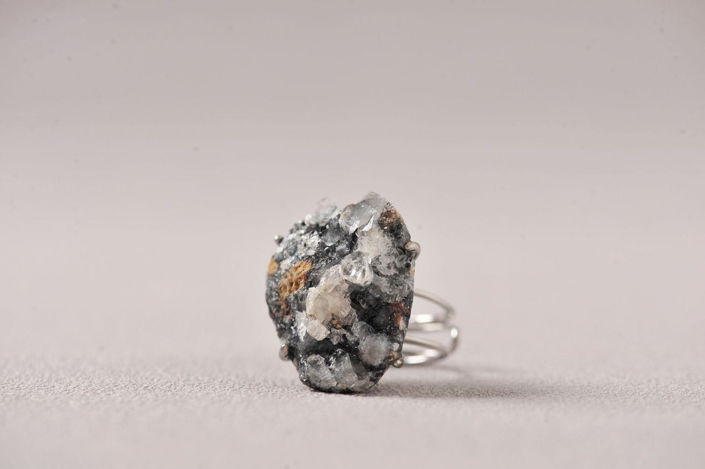 Apophyllite on Black Chalcedony Coral Matrix Ring