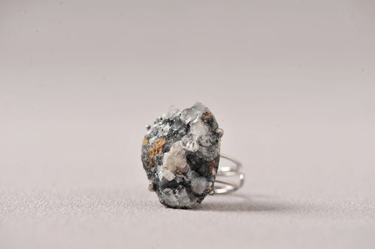 Apophyllite on Black Chalcedony Coral Matrix Ring
