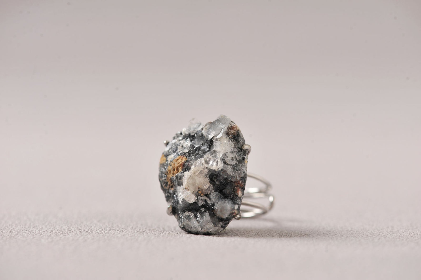 Apophyllite on Black Chalcedony Coral Matrix Ring - second image