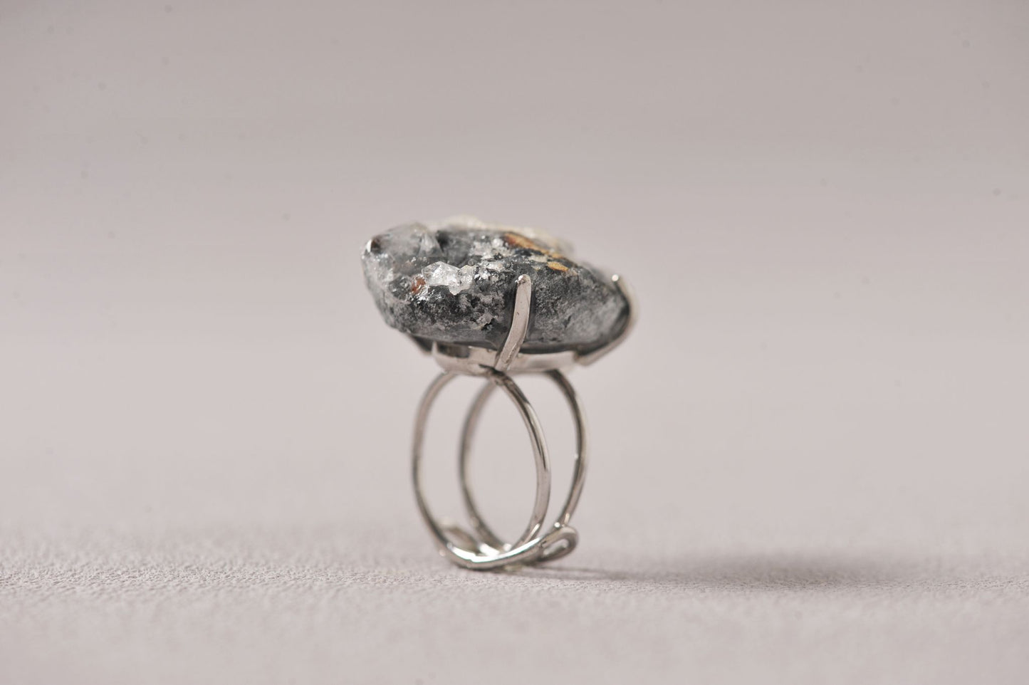 Apophyllite on Black Chalcedony Coral Matrix Ring