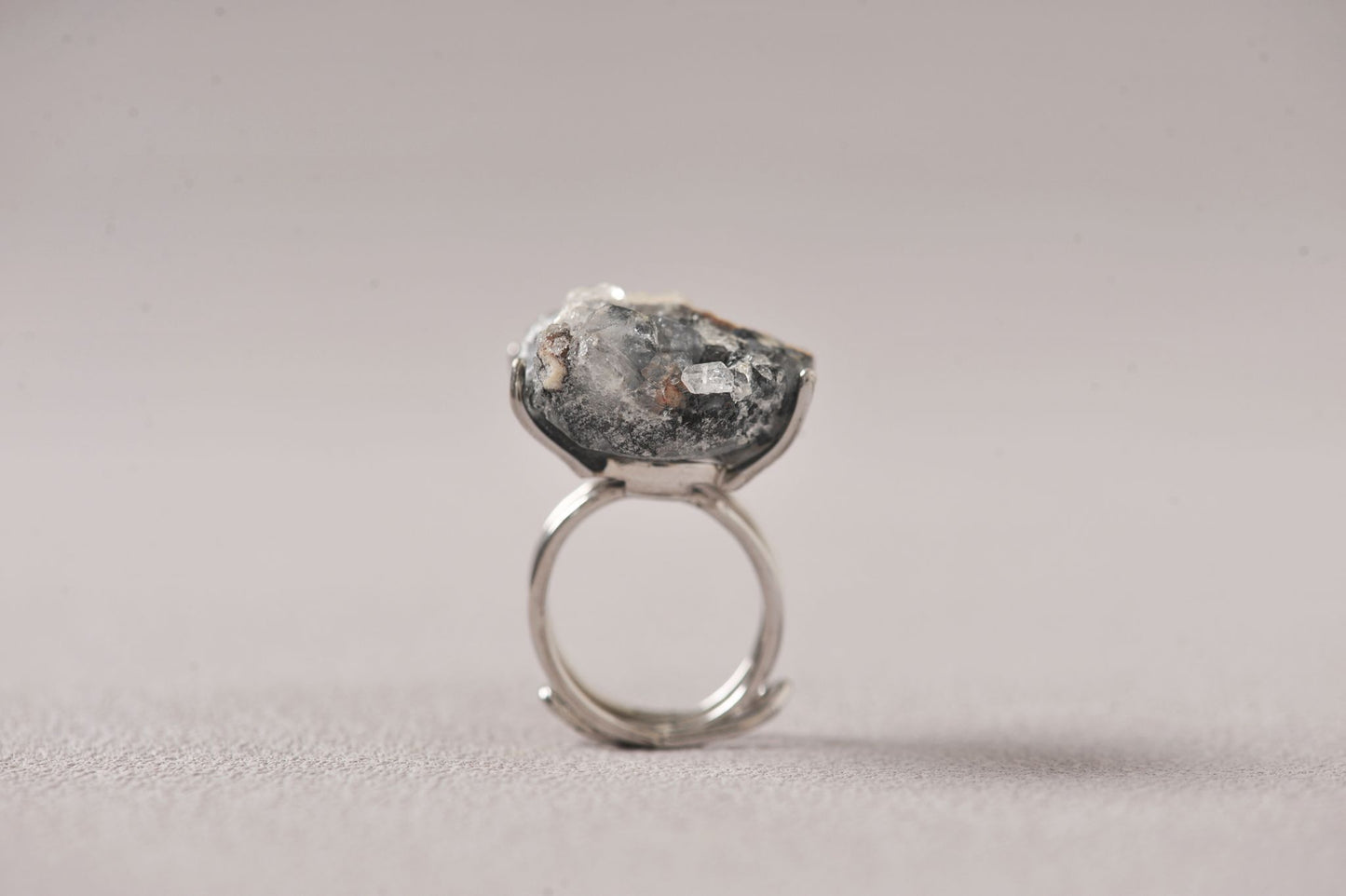 Apophyllite on Black Chalcedony Coral Matrix Ring