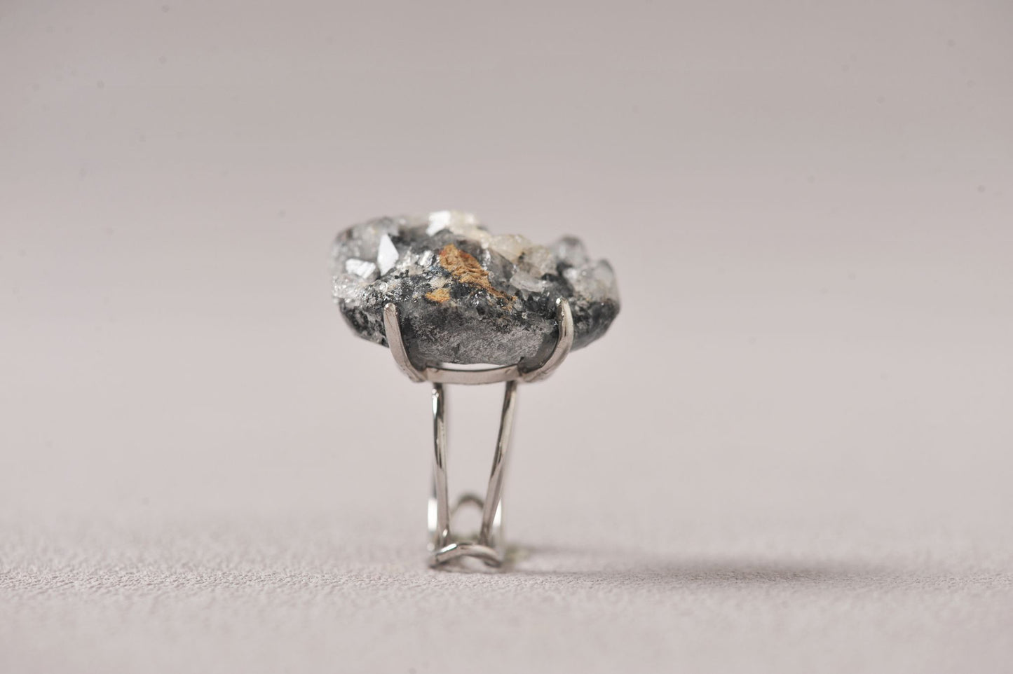 Apophyllite on Black Chalcedony Coral Matrix Ring