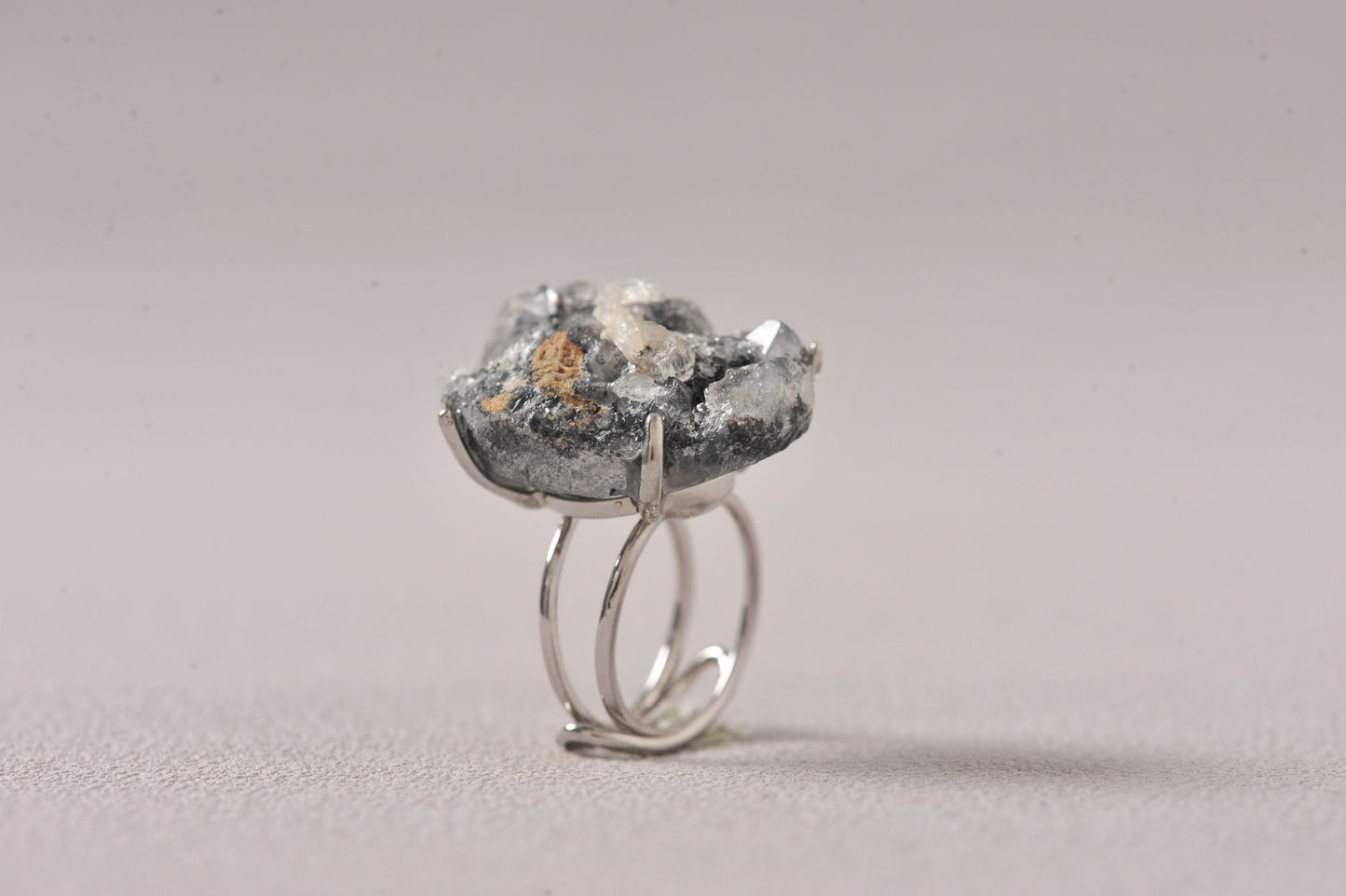 Apophyllite on Black Chalcedony Coral Matrix Ring