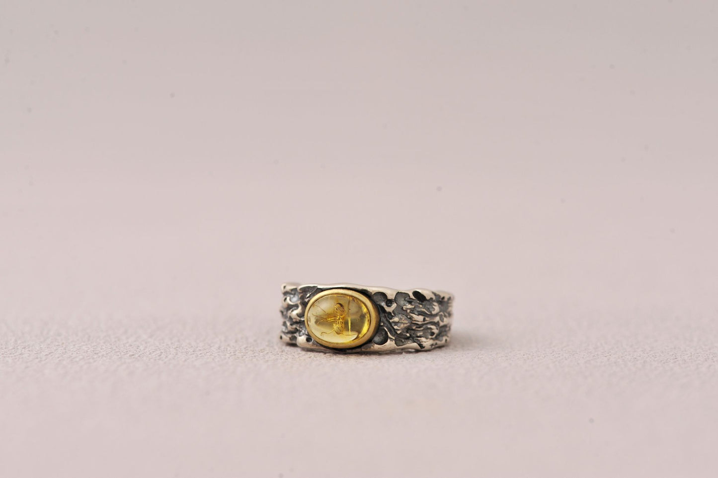 Insect Messenger in Time Loop Amber Ring
