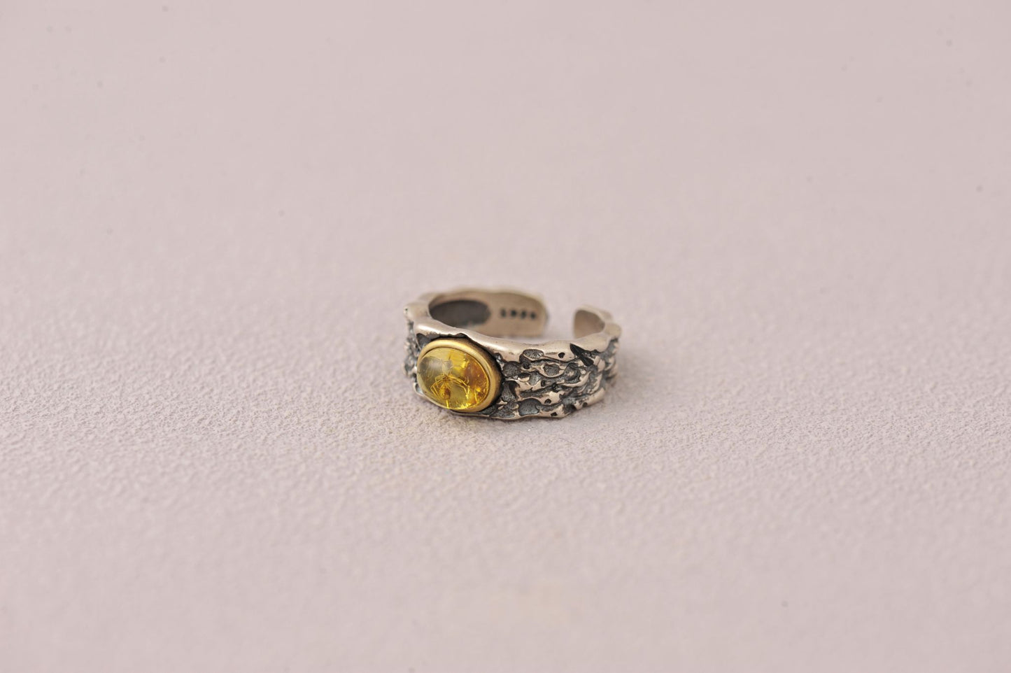Insect Messenger in Time Loop Amber Ring