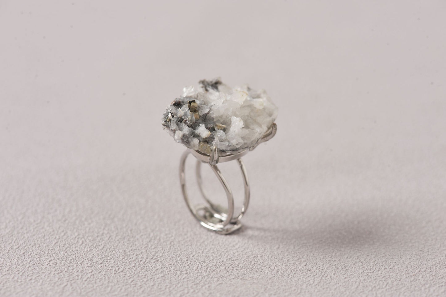 Pyrite on Quartz Manifest Specimen Ring