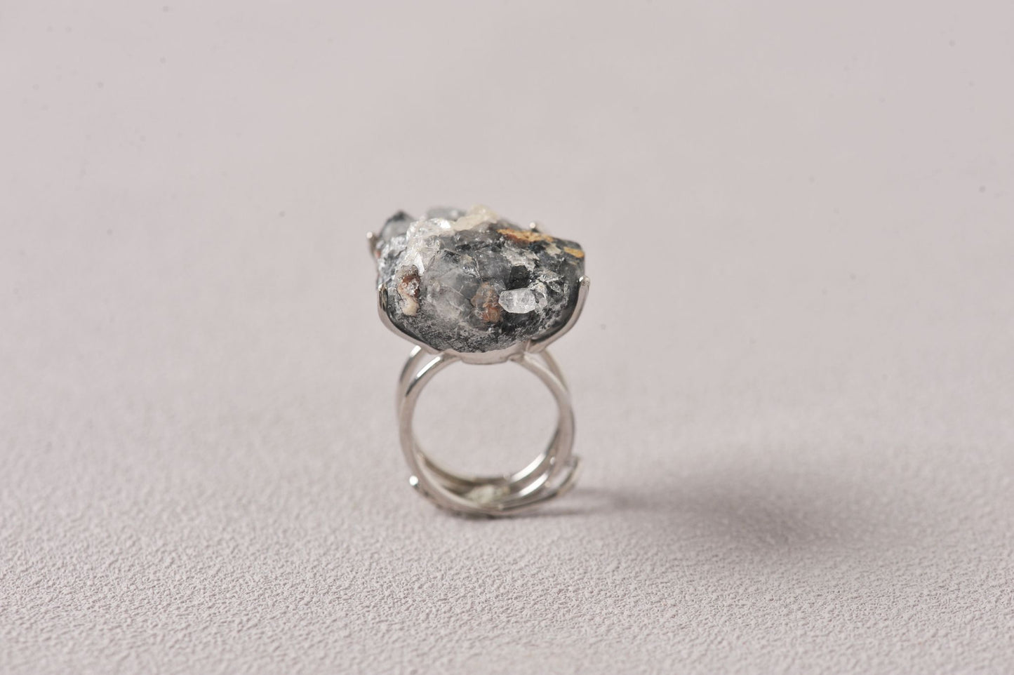 Apophyllite on Black Chalcedony Coral Matrix Ring