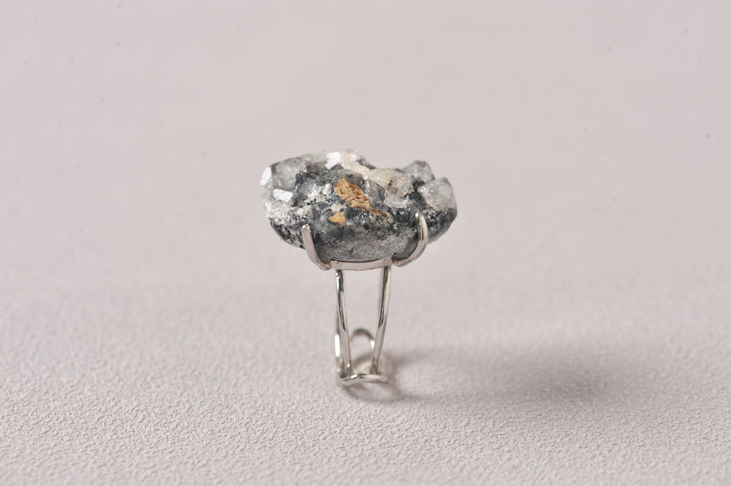 Apophyllite on Black Chalcedony Coral Matrix Ring