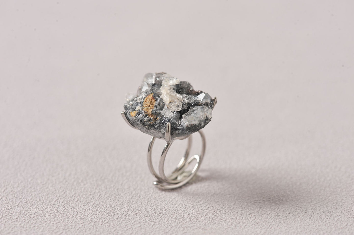 Apophyllite on Black Chalcedony Coral Matrix Ring