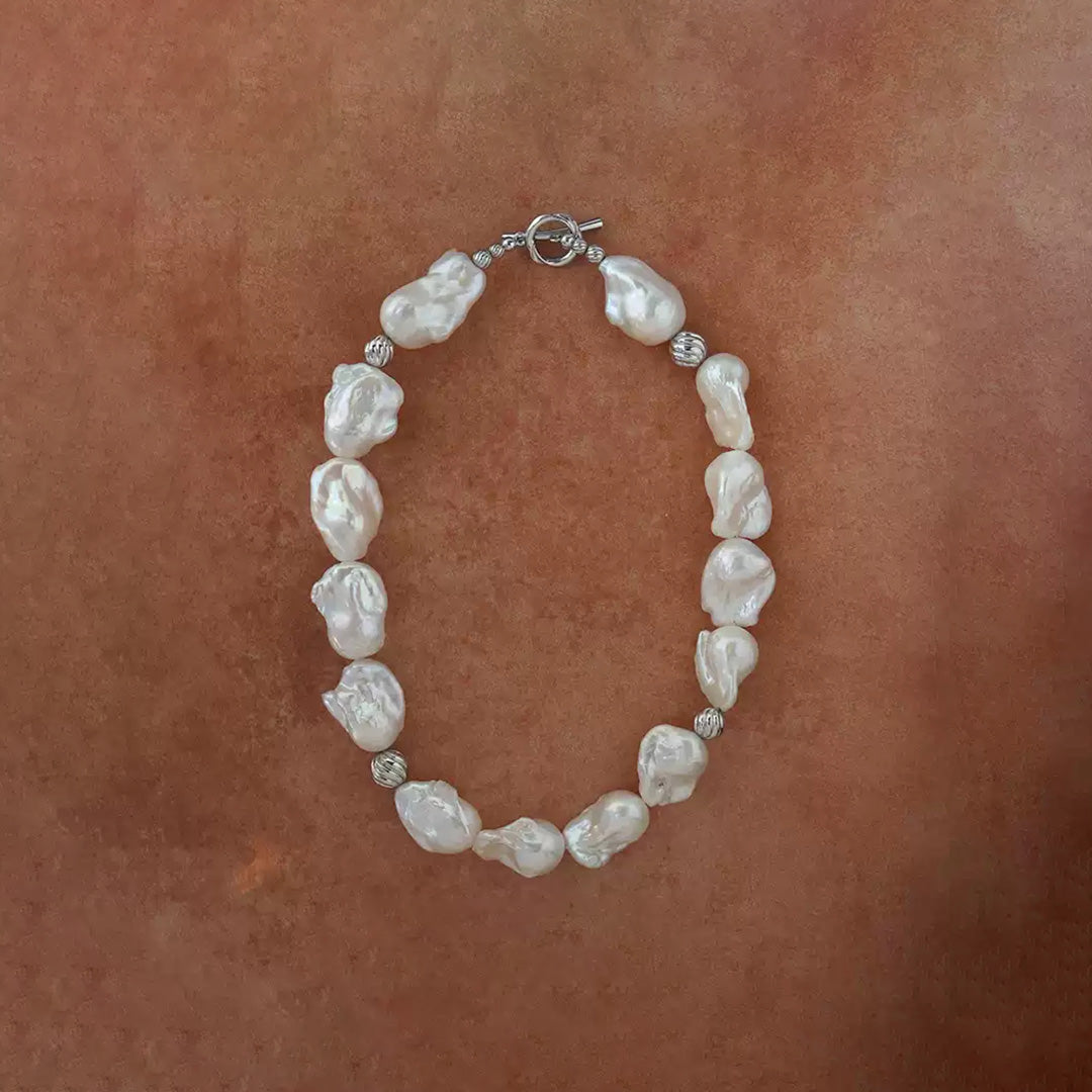 Baroque Pearl Chunky Statement Beaded18K White Gold Plated Silver Choker