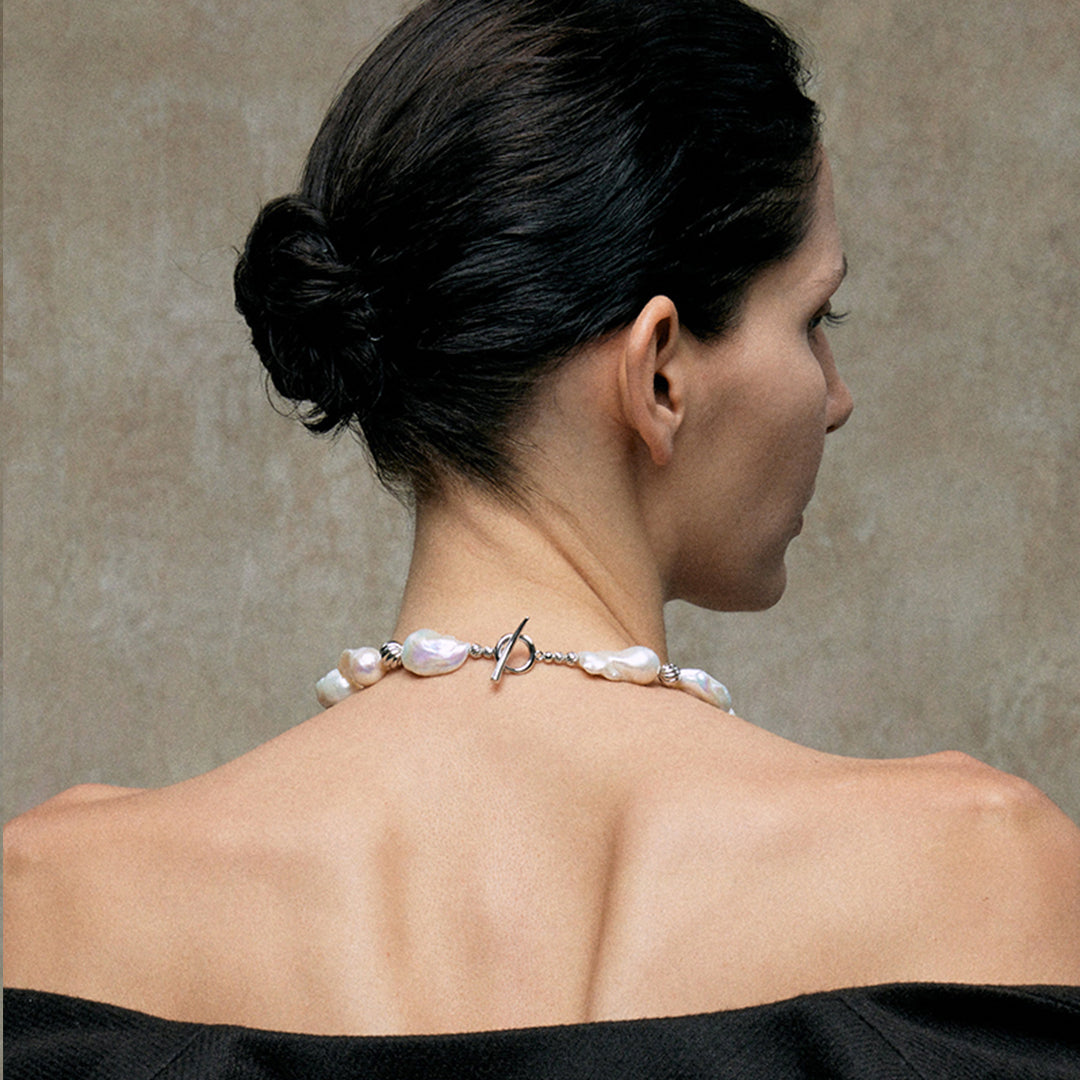 Baroque Pearl Chunky Statement Beaded18K White Gold Plated Silver Choker