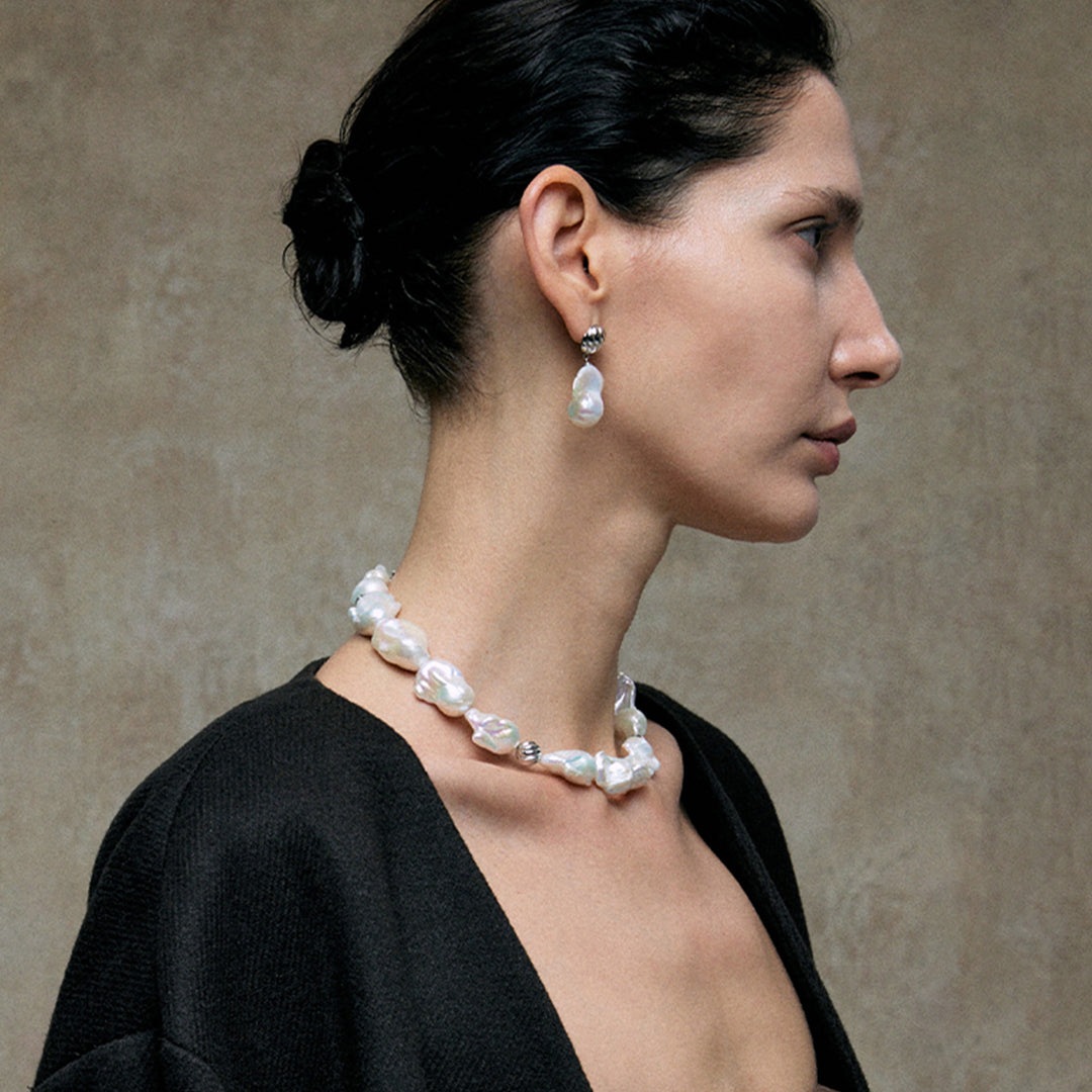 Baroque Pearl Chunky Statement Beaded18K White Gold Plated Silver Choker