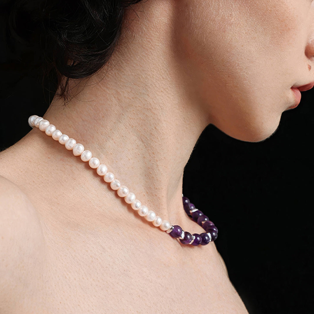 Elegant Amethyst & Freshwater Pearl Necklace
