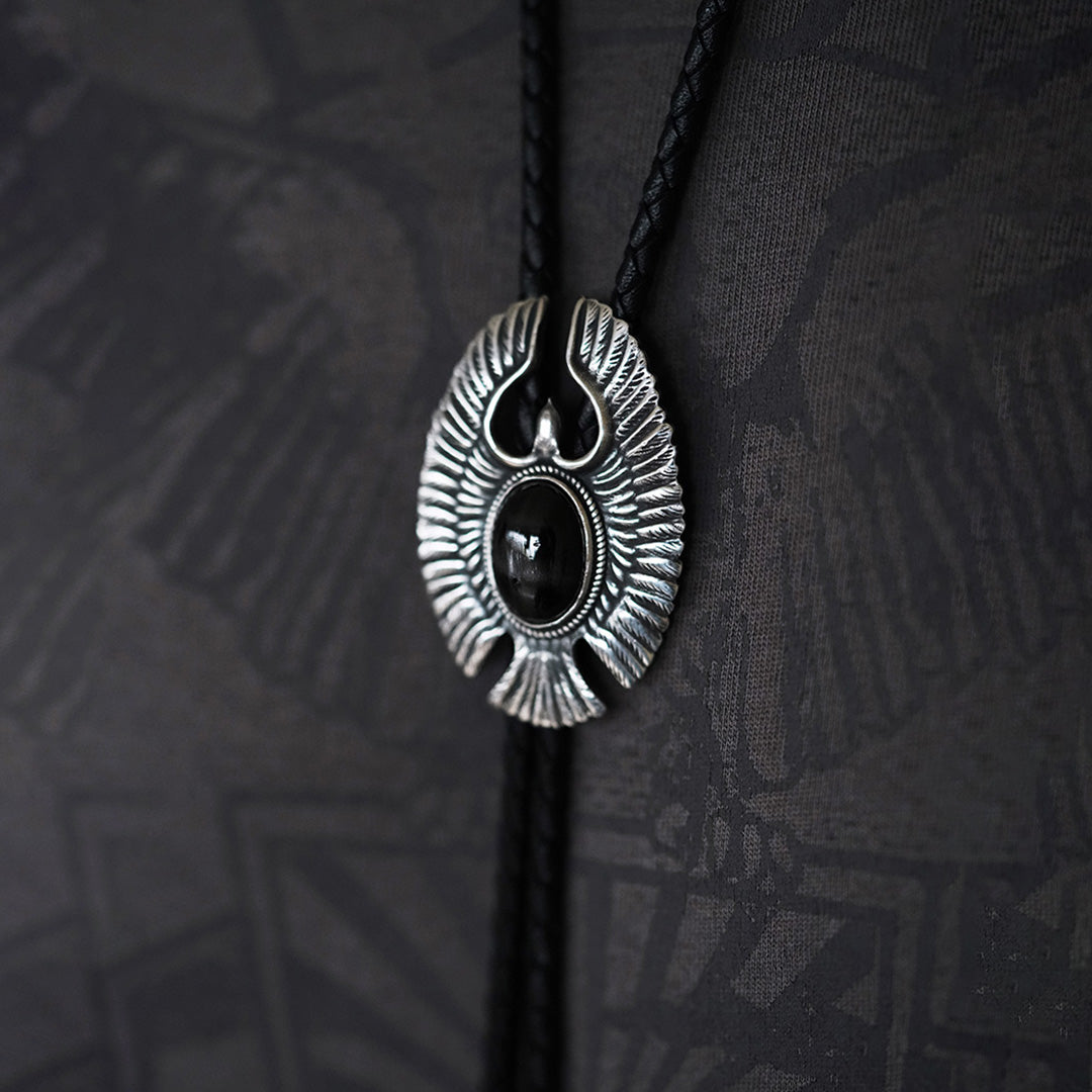 Eagle Soars- Black Diopside  Silver Bolo Tie