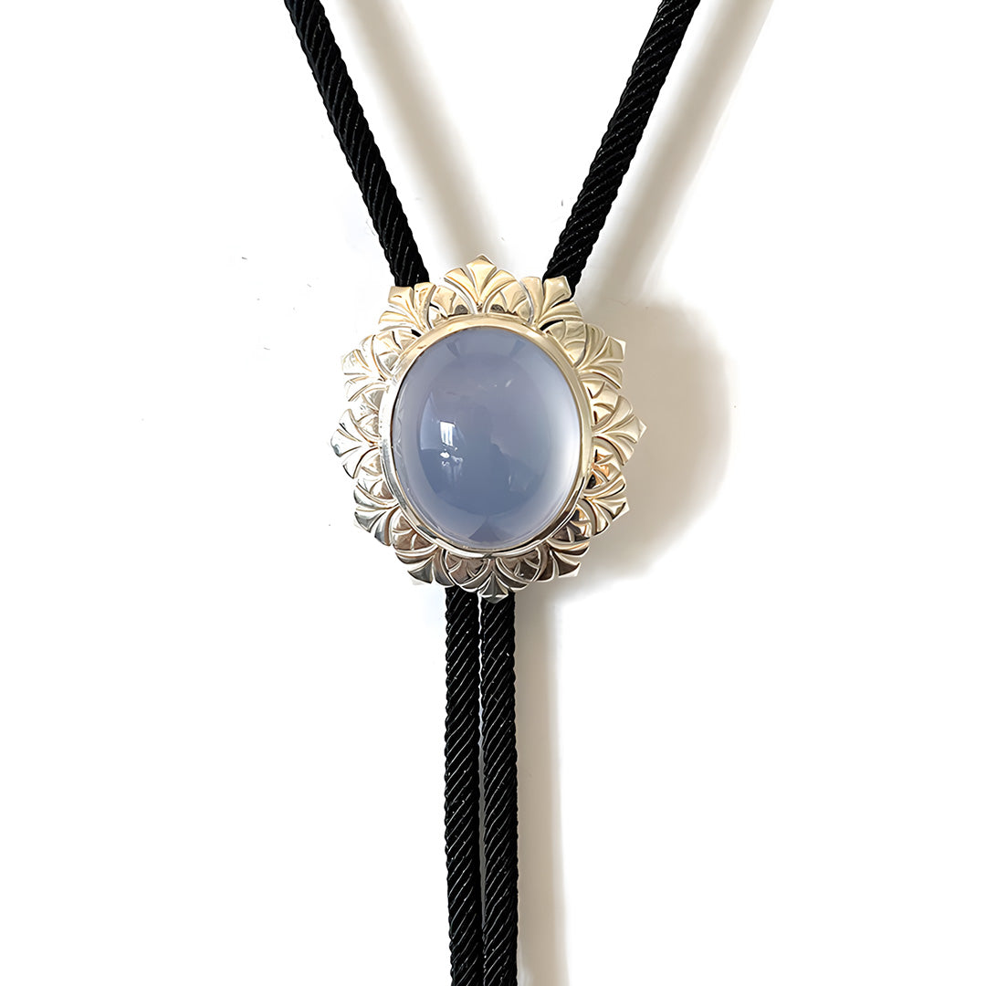 Inspiring Glow - Premium Clear Blue Chalcedony Bolo Tie
