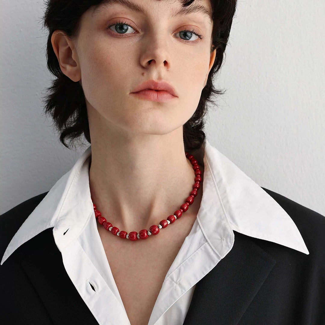 Lucky Keeper Natural Cinnabar Beaded Necklace