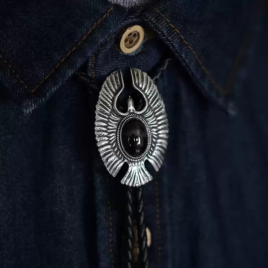 Eagle Soars- Black Diopside  Silver Bolo Tie