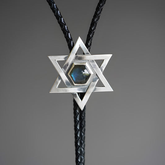 Hexagram Labradorite Bolo Tie 999 Sterling Silver