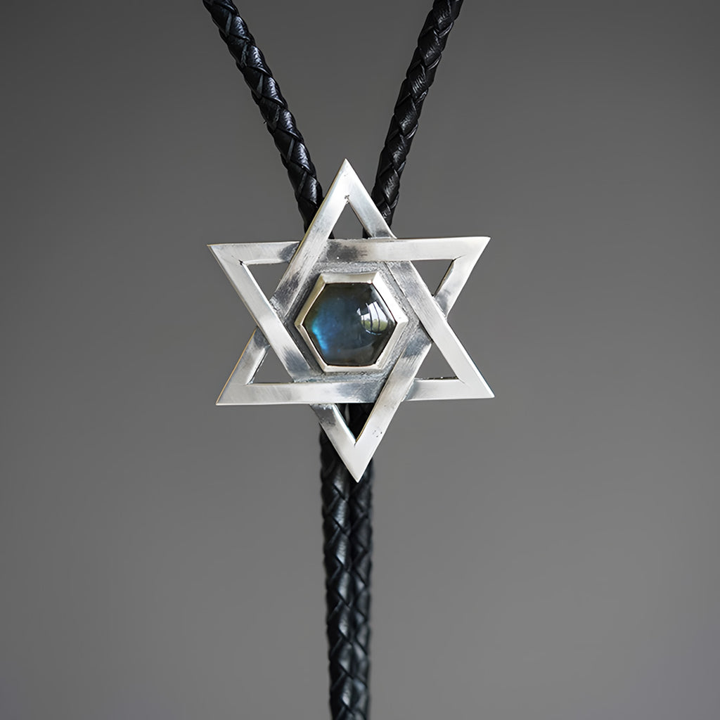 Hexagram Labradorite Bolo Tie 999 Sterling Silver