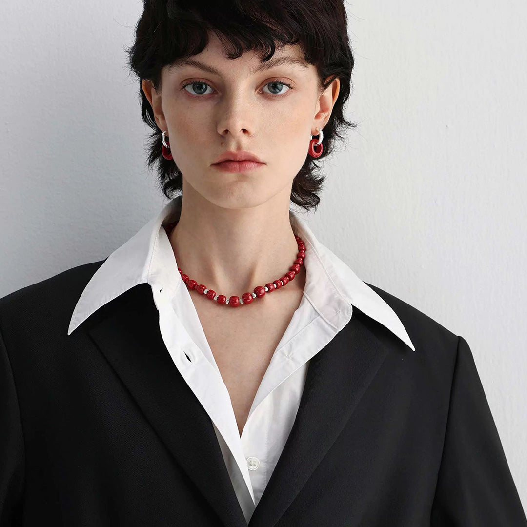 Lucky Keeper Natural Cinnabar Beaded Necklace