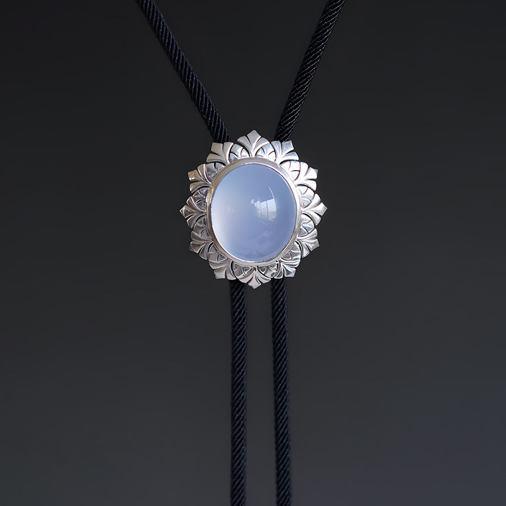 Inspiring Glow - Premium Clear Blue Chalcedony Bolo Tie