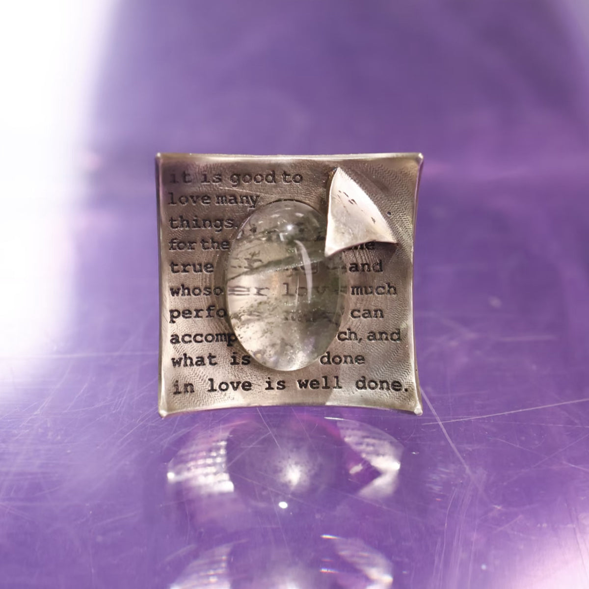 Letters of Love Custom Engraved Clear Quartz Ring for Your Precious Words