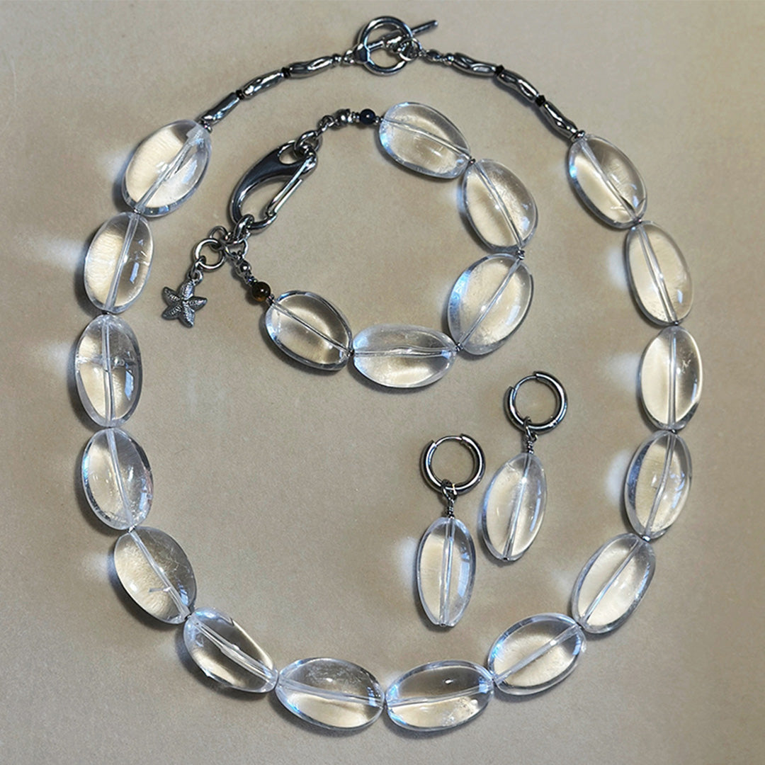 Nature Healing Brazilian Clear Quartz Pebble Jewelry Set