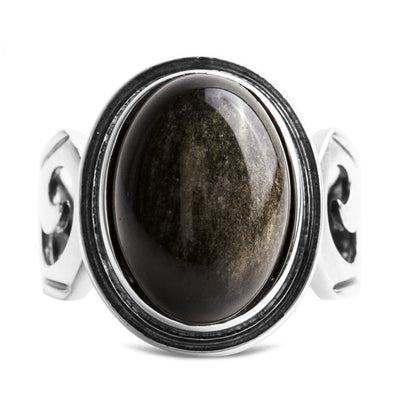 Minimalist Obsidian Cabochon  925 Silver Men's Ring