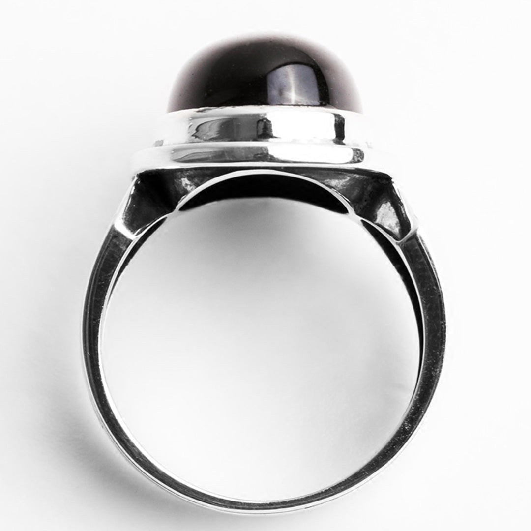 Minimalist Obsidian Cabochon  925 Silver Men's Ring