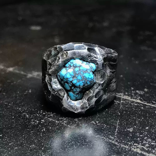Savage Heart Raw Turquoise Sterling Hand-Engraved Name Silver Ring