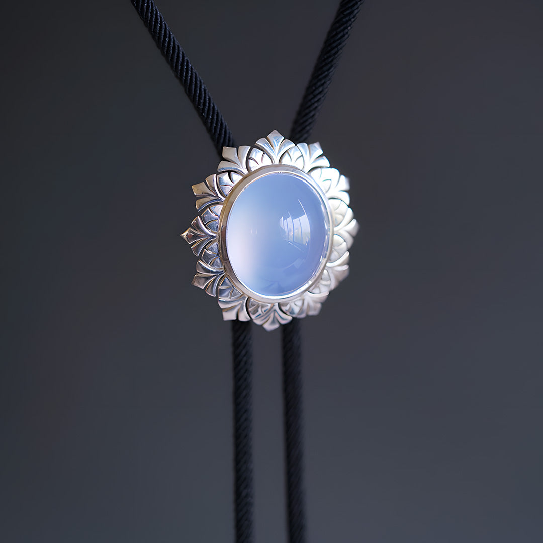 Inspiring Glow - Premium Clear Blue Chalcedony Bolo Tie