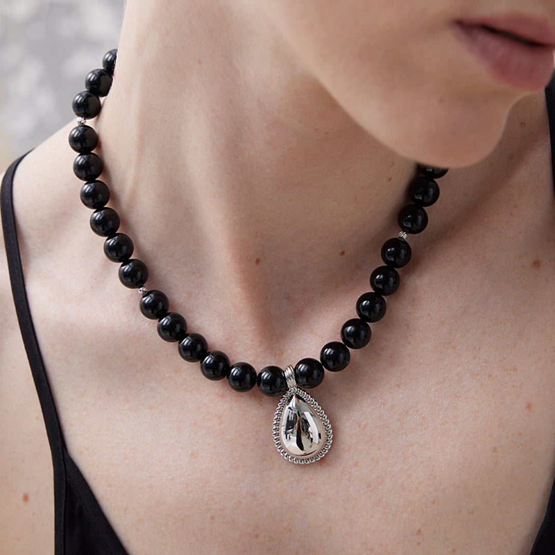 Modern Agate Bead 18K Gold Plated 18K White Gold Plated Necklace