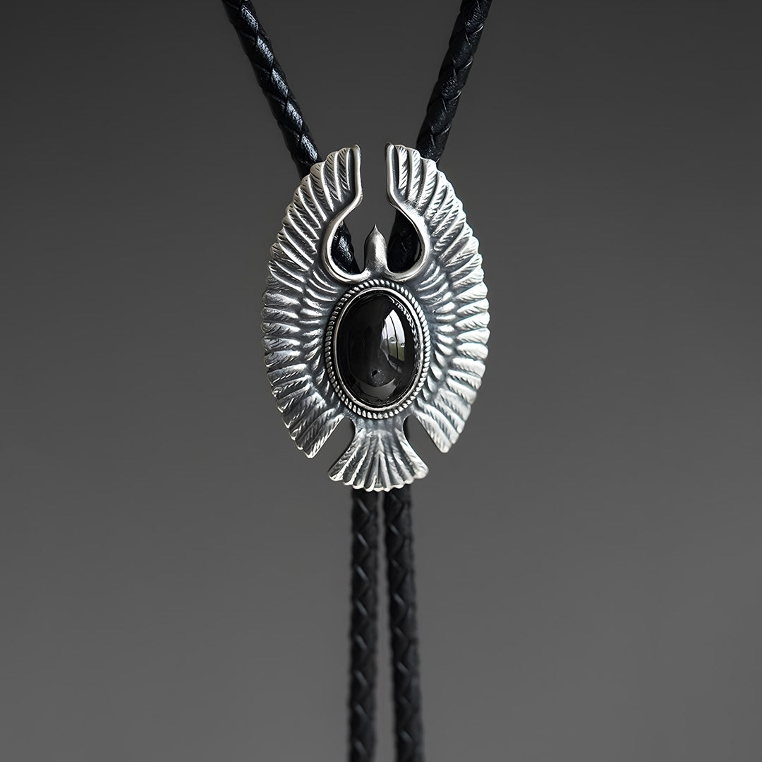 Eagle Soars- Black Diopside  Silver Bolo Tie