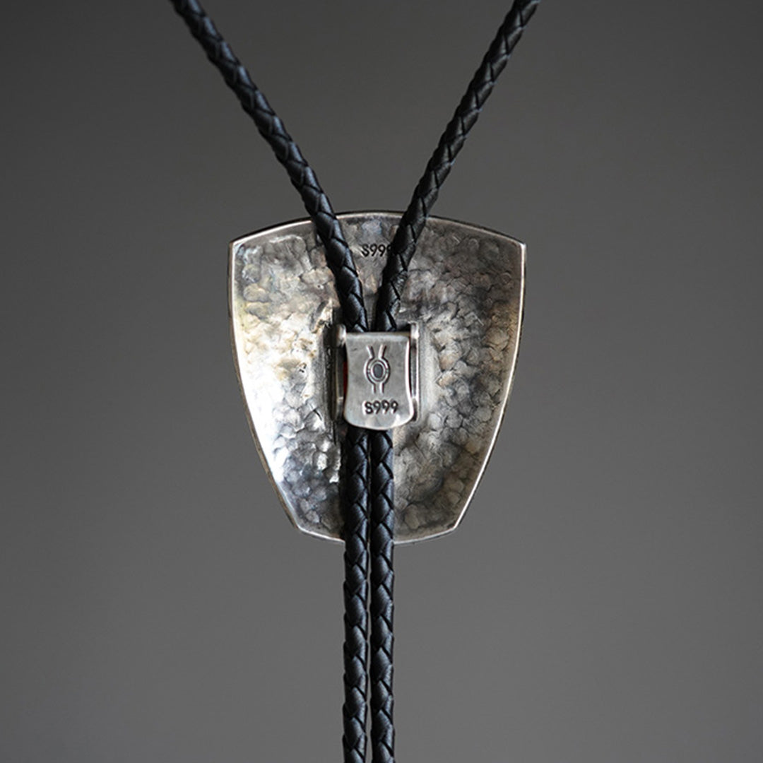 Sunstone Silver Bolo Tie with Leather Cord