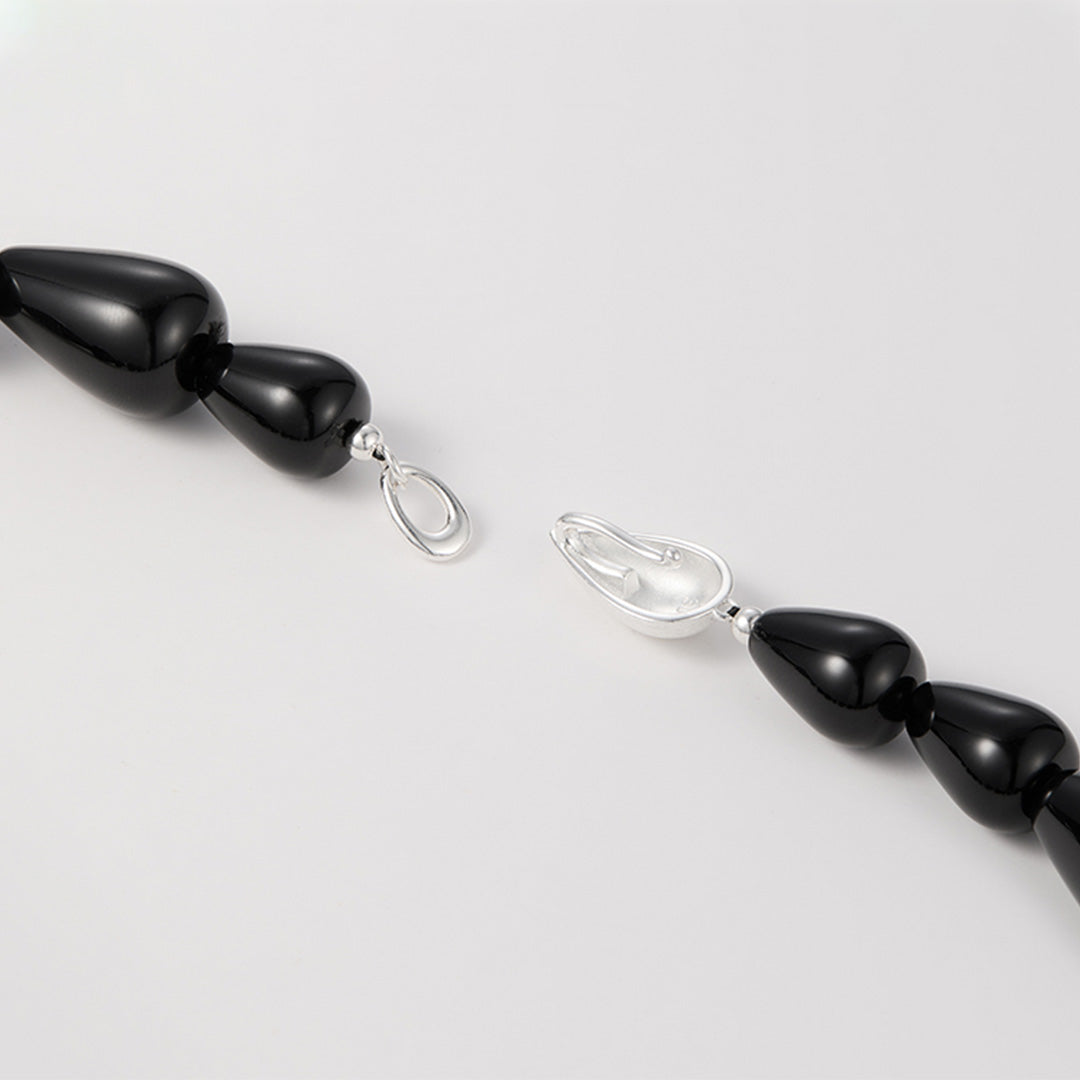 Minimalist Gradient Black Onyx  Bead Choker Jewelry Set