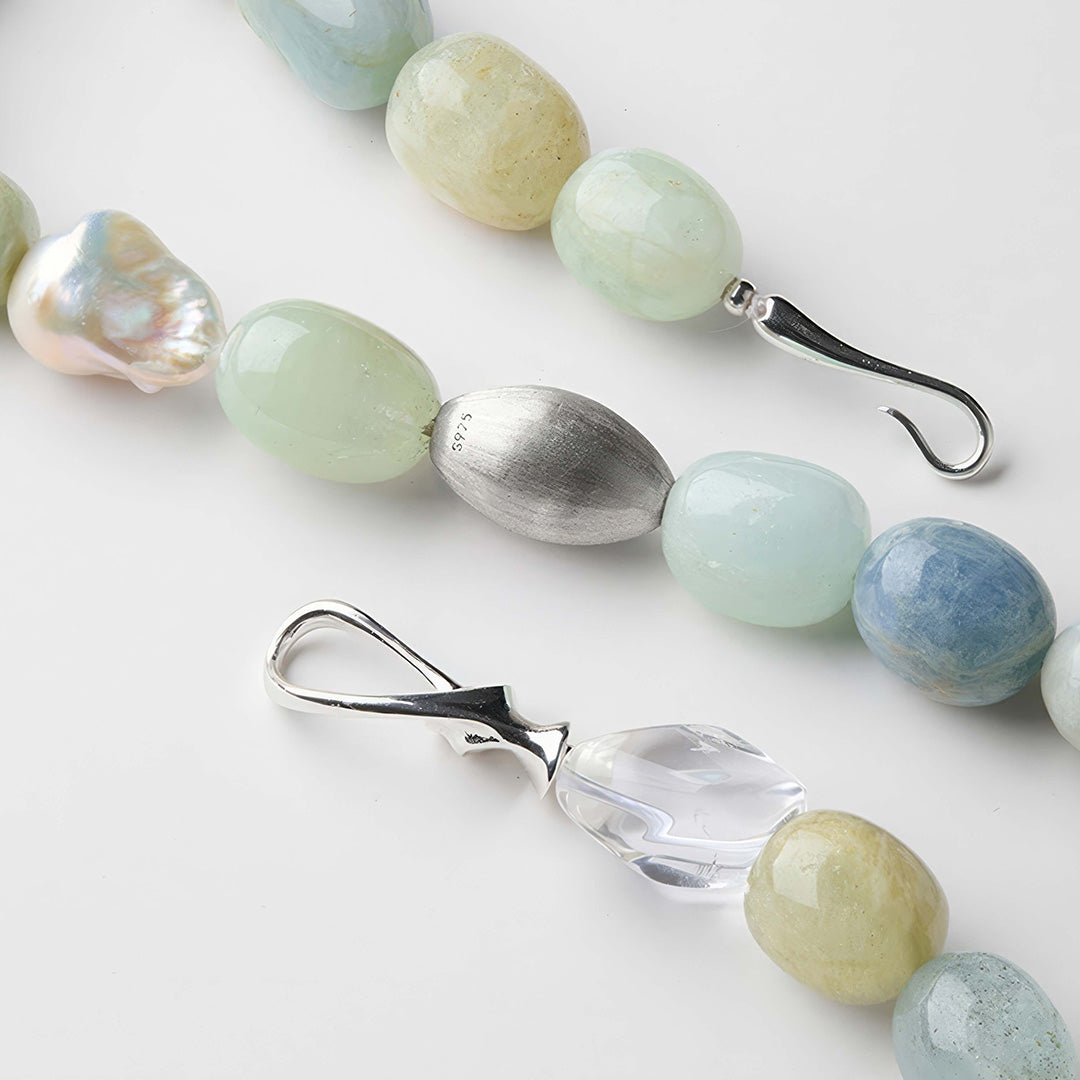 Ethereal Blue Aquamarine Baroque Pearl Choker