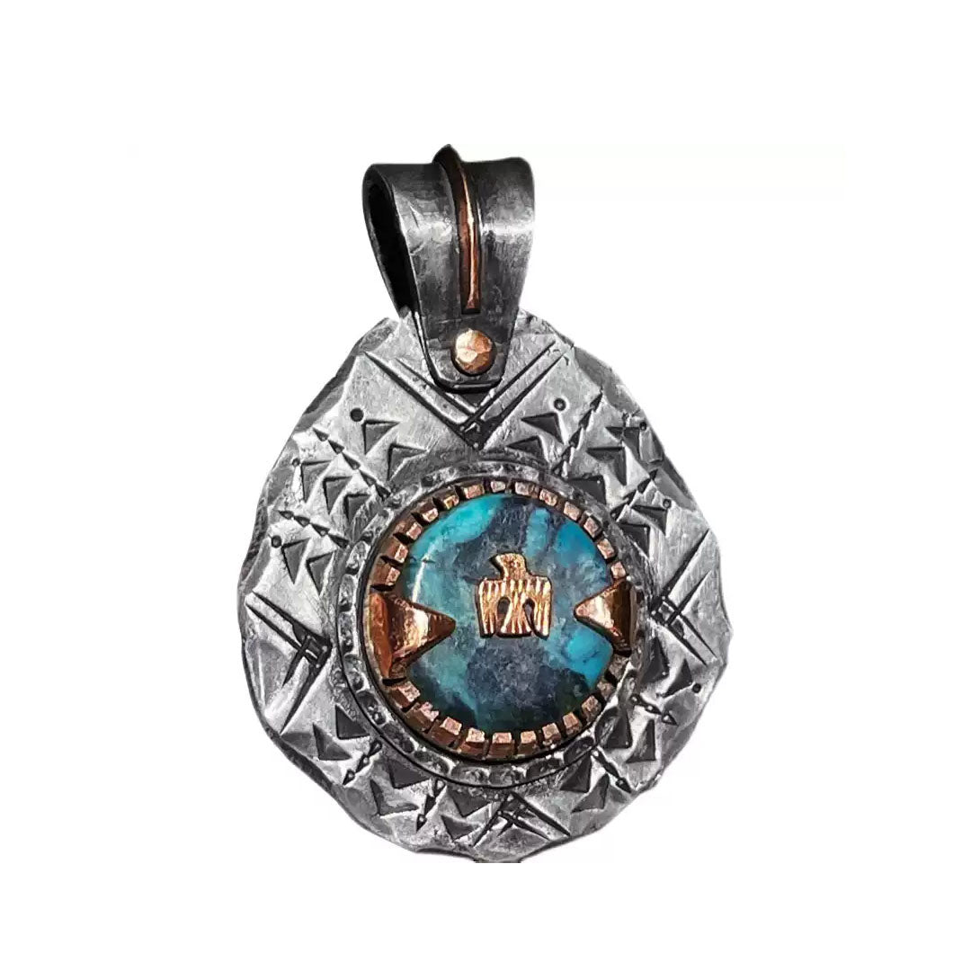Eternal Sky Custom Engraved Native Turquoise Silver Pendant