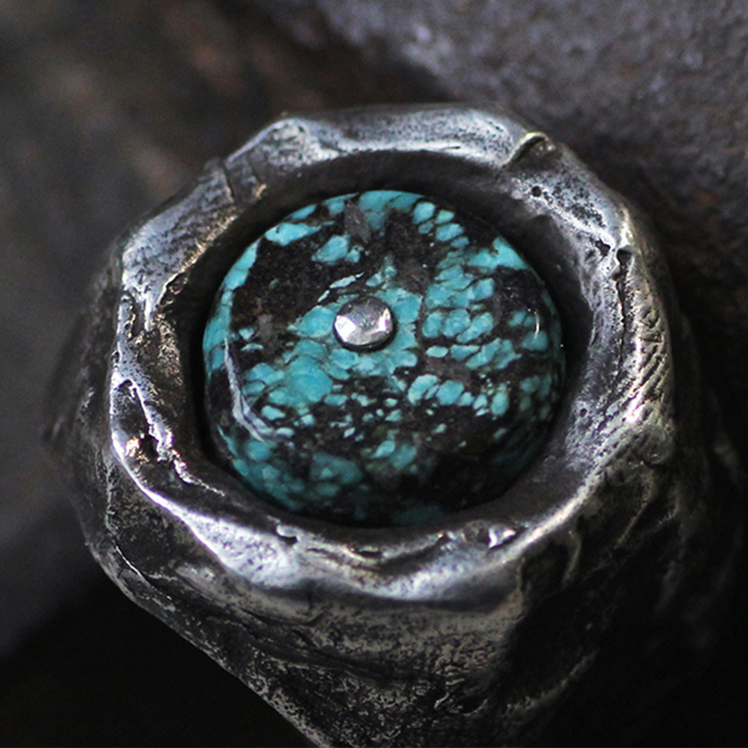 Outlaw Spirit Heavy Silver Turquoise Personalized Engraving Name Ring