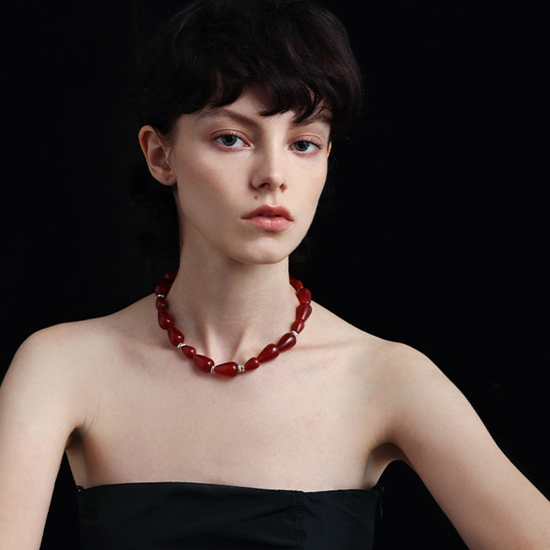 Minimalist Gradient Red Onyx  Bead Choker Jewelry Set